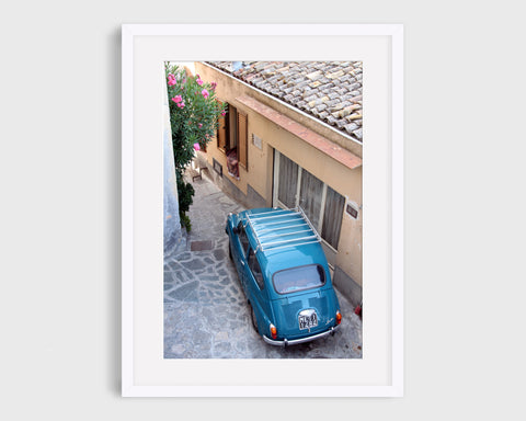 Italy print, Sicily Taormina Blue Car