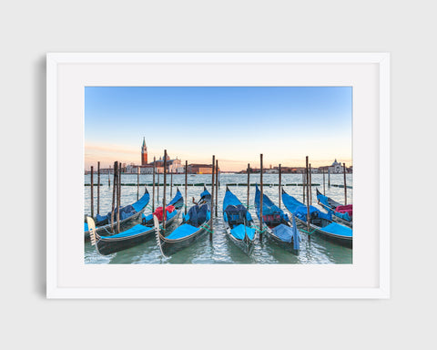 Italy print, Venice Gondolas at the sunrise