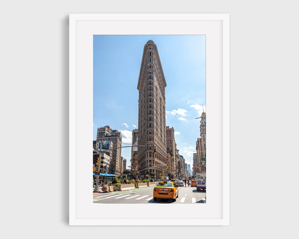New York Print, Flatiron Building with the Yellow Taxi - Framed
