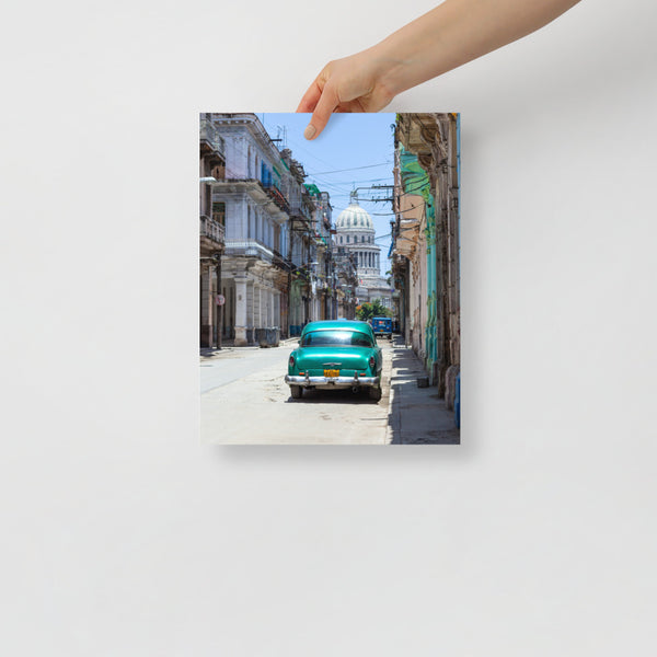 Cuba Havana Print with Vintage Car Facing the El Capitolio