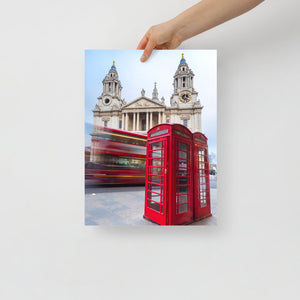 London St Paul Print with the Red Bus and Phone Booth