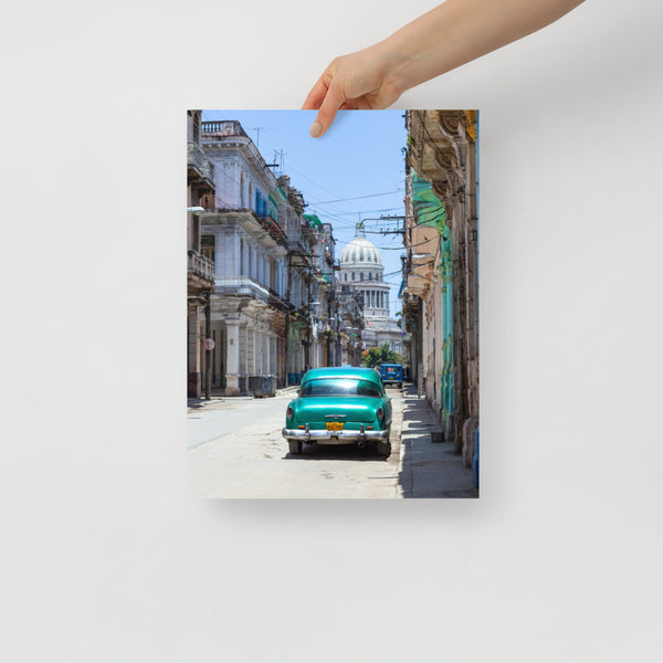 Cuba Havana Print with Vintage Car Facing the El Capitolio