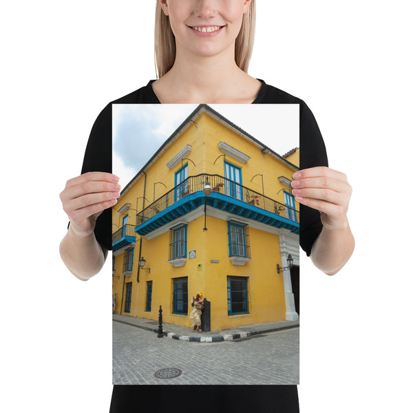 Cuba Havana Print, Cuban Woman in front of a Yellow House