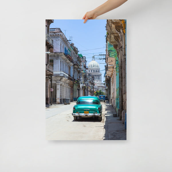 Cuba Havana Print with Vintage Car Facing the El Capitolio